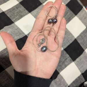 Blue freshwater pearl necklace and earrings set